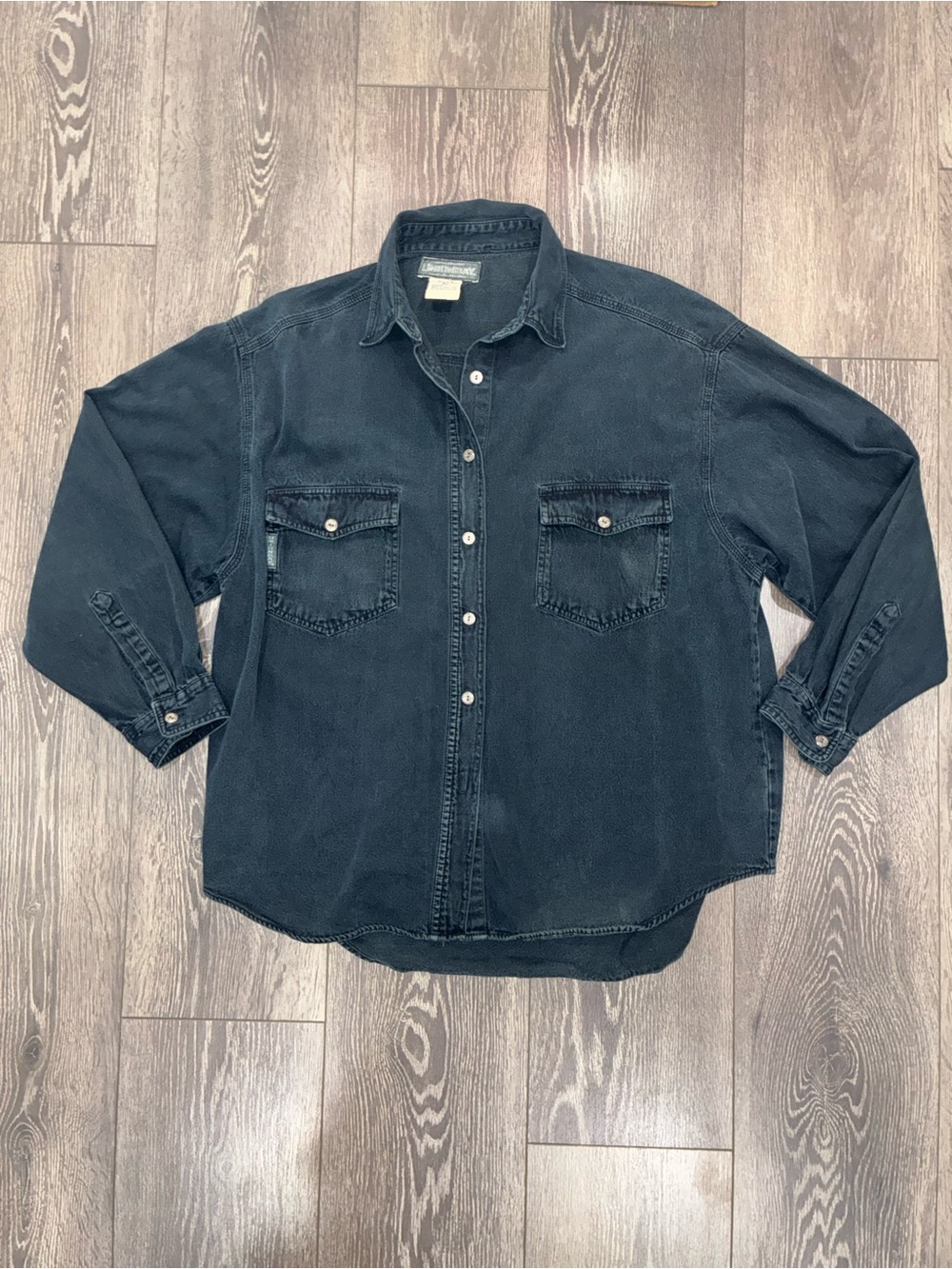 Vintage 90s UNIONBAY Size Large Black Button-Up Denim Work Shirt Skater Y2K